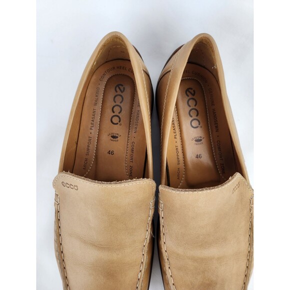 Mens Ecco Tan Brown Genuine Handsewn Leather Driving Moccasins Loafers 46 Sz 12‎ - Picture 12 of 16